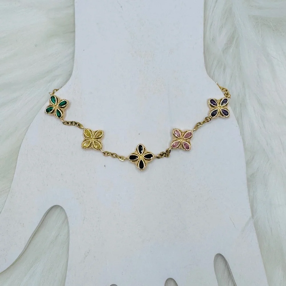 Zirconia multicolored Flower Stainless Steel Bracelet